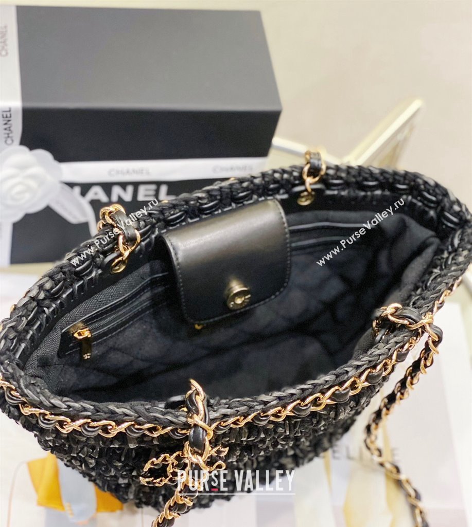 Chanel Small Shopping Bag in Crochet, Mixed Fibers, Calfskin AS3689 Black 2023 (jiyuan-23101025)