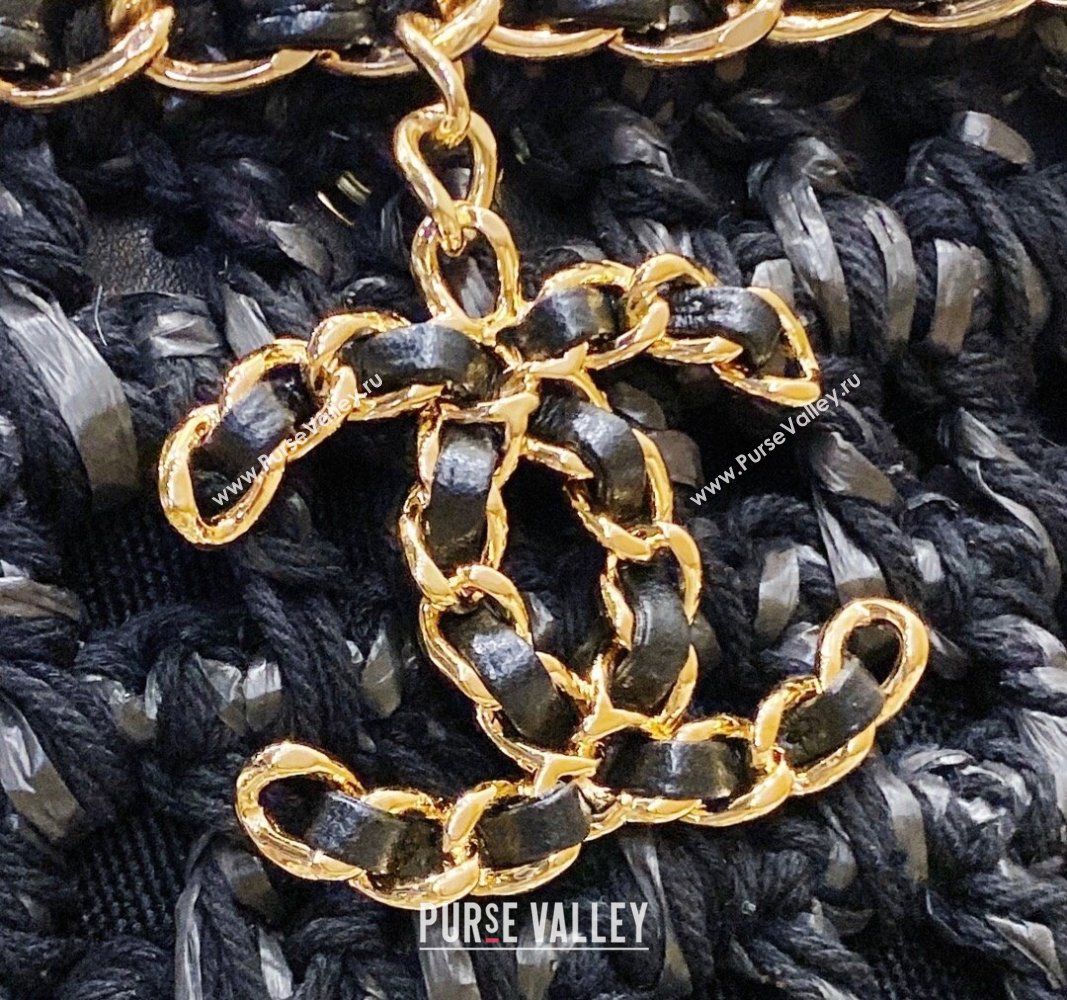 Chanel Small Shopping Bag in Crochet, Mixed Fibers, Calfskin AS3689 Black 2023 (jiyuan-23101025)