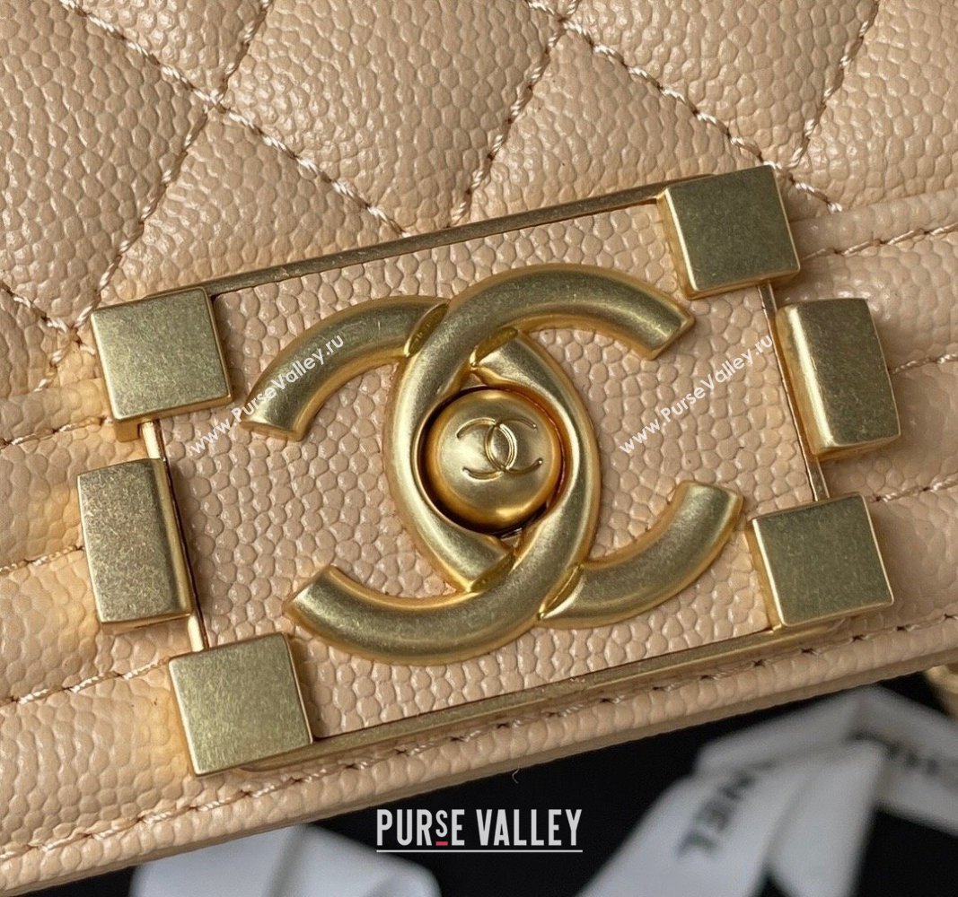 Chanel Grained Shiny Calfskin BOY Flap Bag with Handle A94804 Beige 2023 (jiyuan-23100704)
