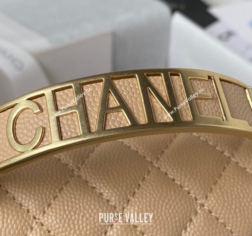 Chanel Grained Shiny Calfskin BOY Flap Bag with Handle A94804 Beige 2023 (jiyuan-23100704)