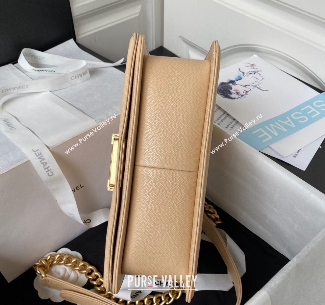 Chanel Grained Shiny Calfskin BOY Flap Bag with Handle A94804 Beige 2023 (jiyuan-23100704)
