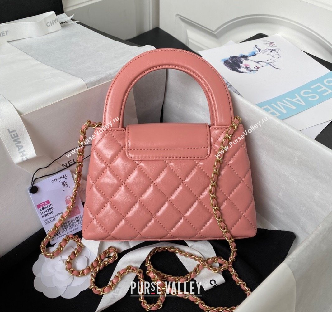 Chanel Shiny Aged Calfskin Mini Shopping Bag AS4416 Coral Pink 2023 (jiyuan-23100974)