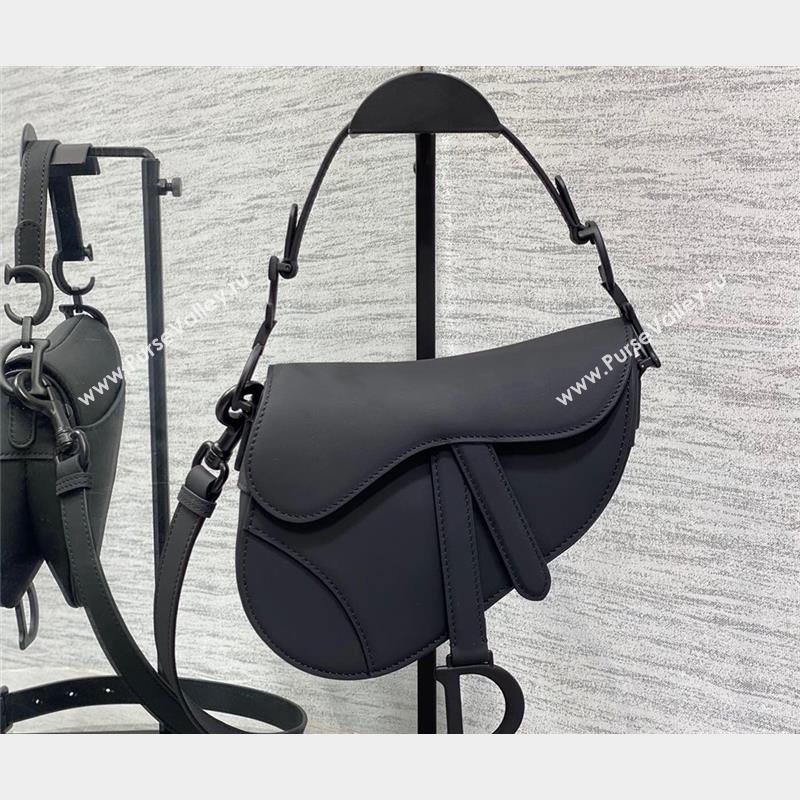 Dior Mini Saddle Bag with Strap in Black Ultramatte Calfskin 2023 (bonika-23100722)