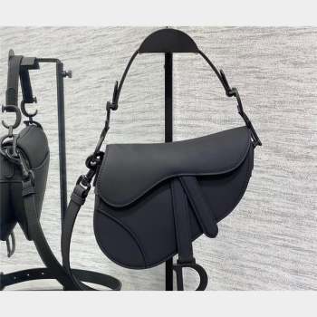 Dior Mini Saddle Bag with Strap in Black Ultramatte Calfskin 2023 (bonika-23100722)