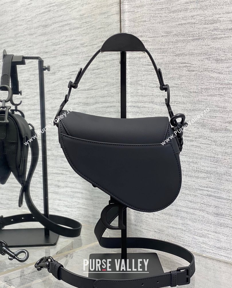 Dior Mini Saddle Bag with Strap in Black Ultramatte Calfskin 2023 (bonika-23100722)