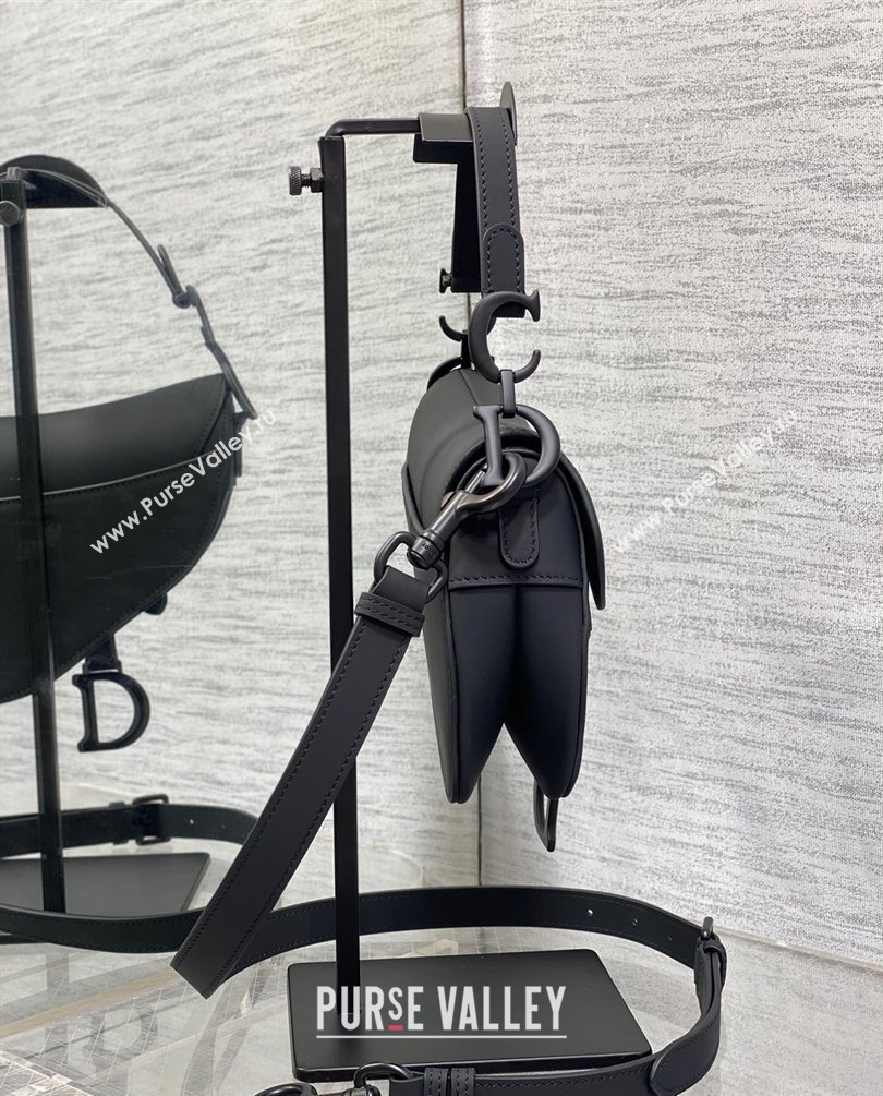 Dior Mini Saddle Bag with Strap in Black Ultramatte Calfskin 2023 (bonika-23100722)