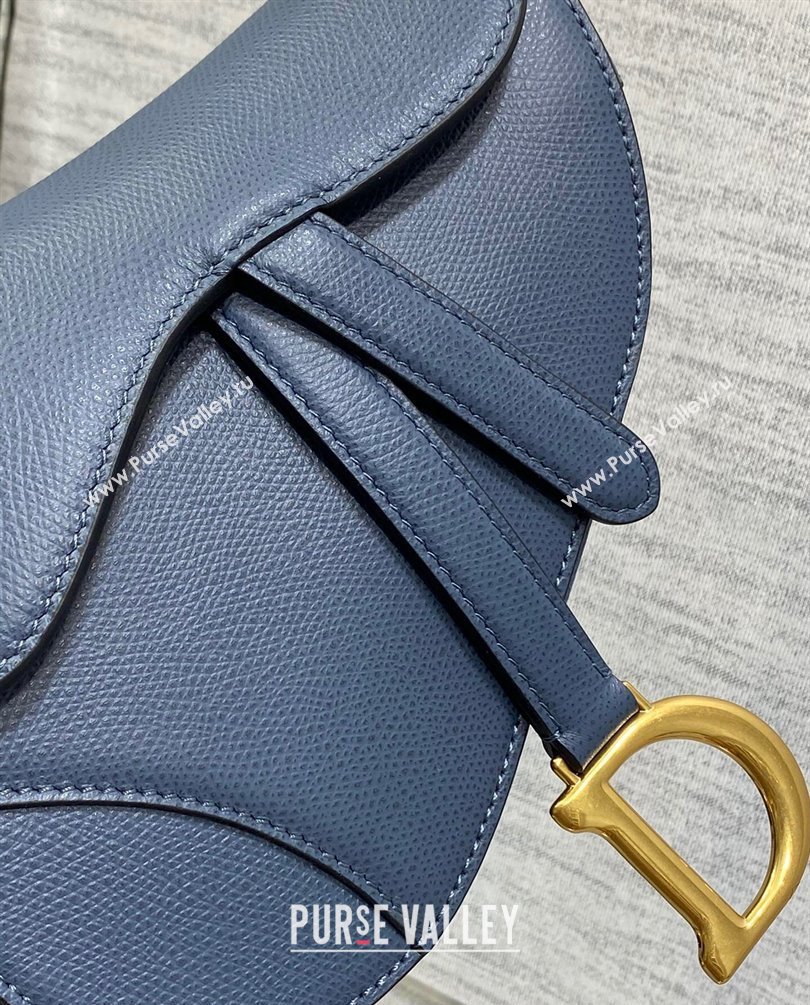 Dior Mini Saddle Bag with Strap in Grained Calfskin Blue 2023 (bonika-23100733)