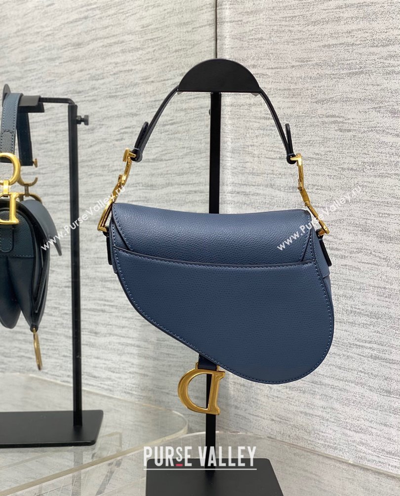 Dior Mini Saddle Bag with Strap in Grained Calfskin Blue 2023 (bonika-23100733)