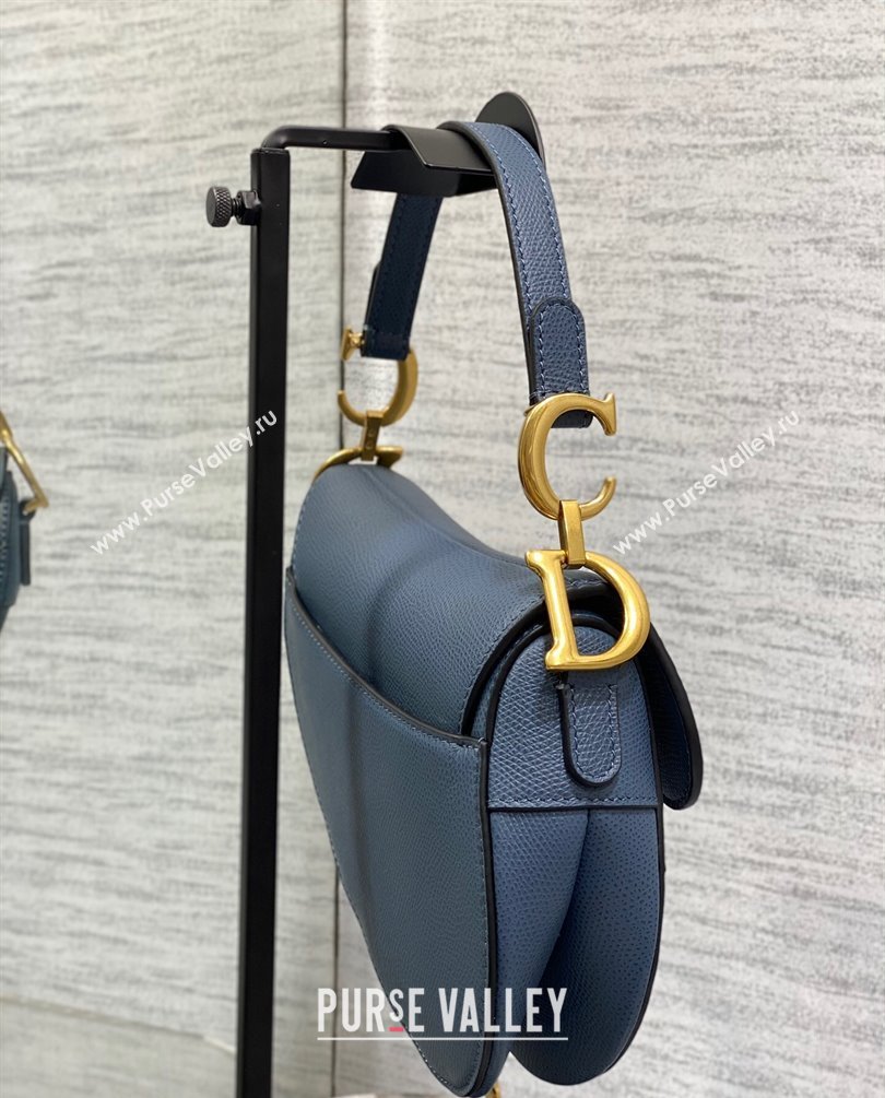 Dior Mini Saddle Bag with Strap in Grained Calfskin Blue 2023 (bonika-23100733)