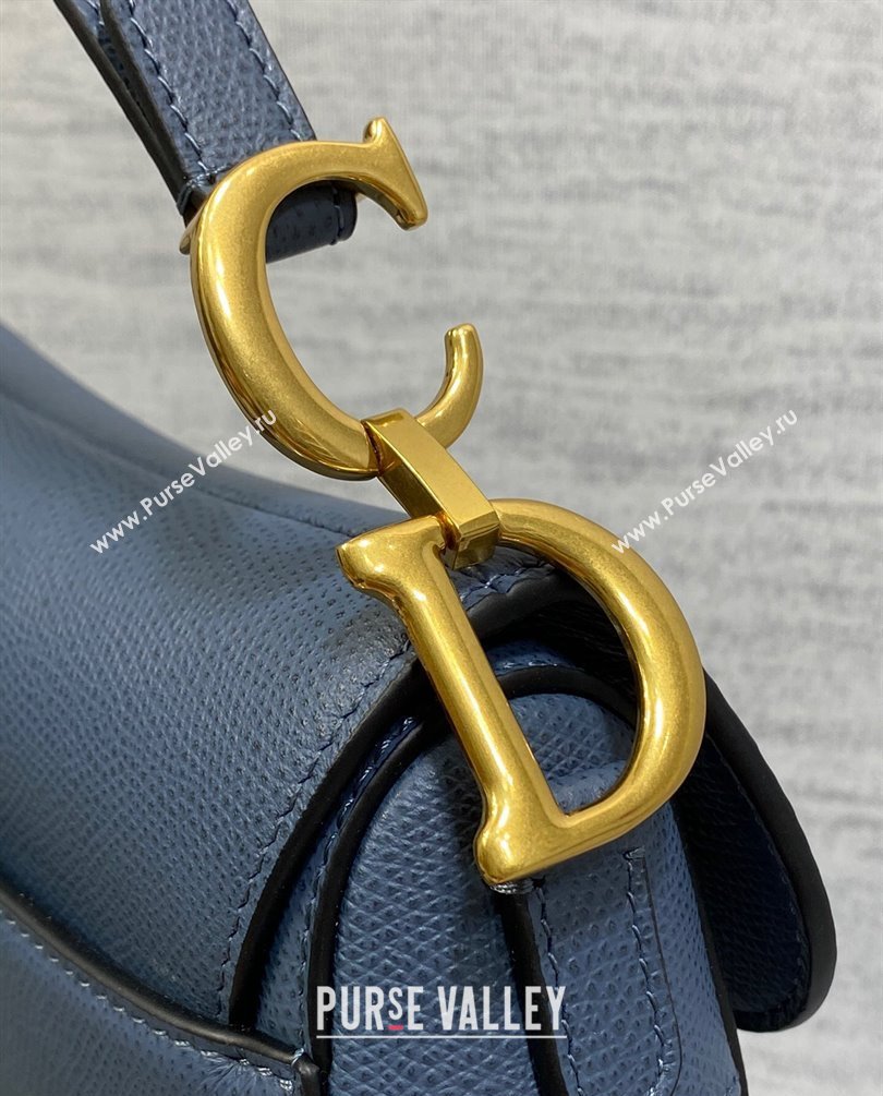 Dior Mini Saddle Bag with Strap in Grained Calfskin Blue 2023 (bonika-23100733)