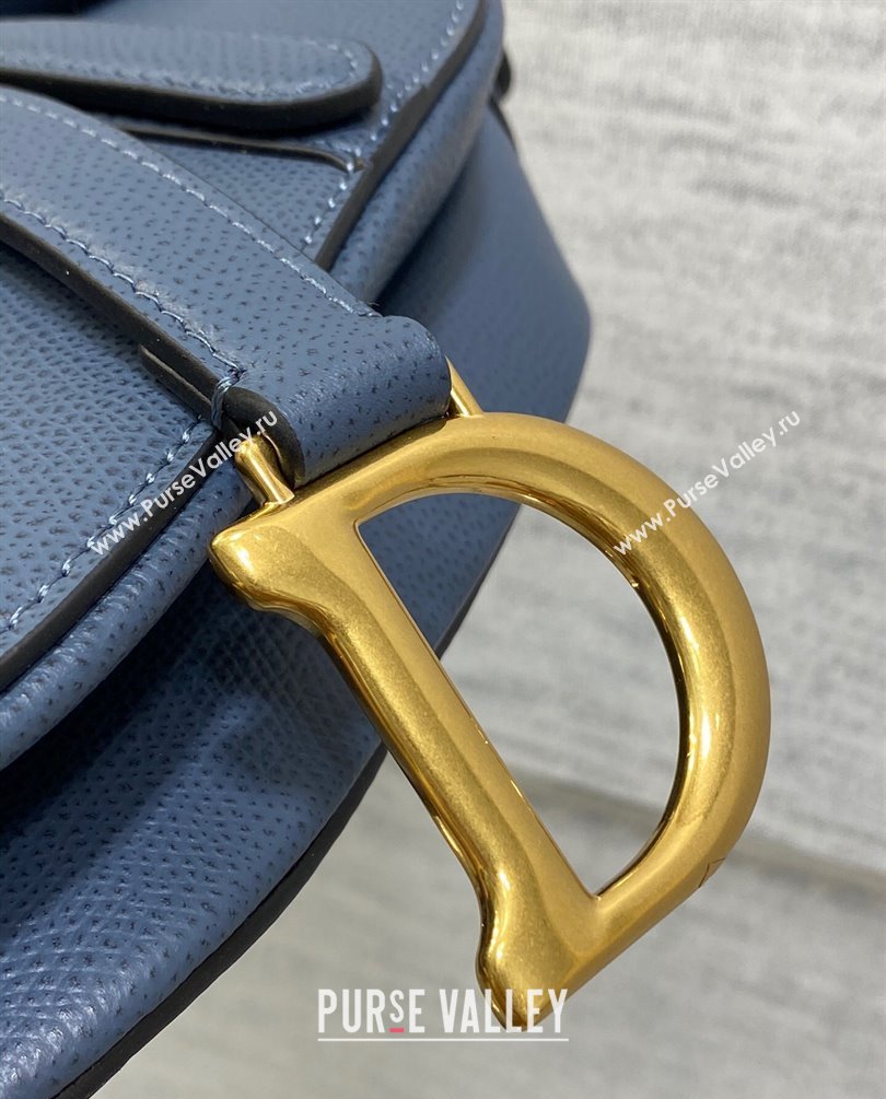 Dior Mini Saddle Bag with Strap in Grained Calfskin Blue 2023 (bonika-23100733)