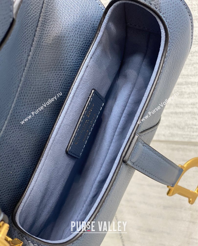 Dior Mini Saddle Bag with Strap in Grained Calfskin Blue 2023 (bonika-23100733)