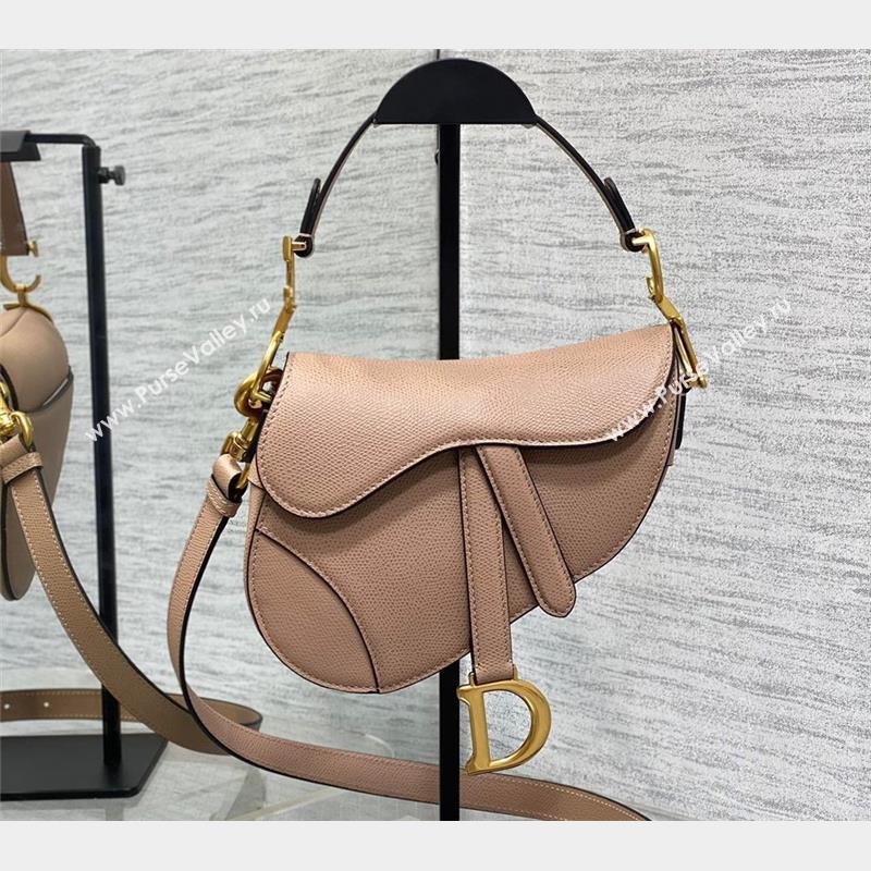 Dior Mini Saddle Bag with Strap in Grained Calfskin Nude Pink 2023 (bonika-23100731)