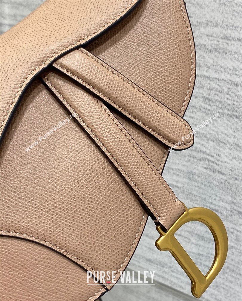 Dior Mini Saddle Bag with Strap in Grained Calfskin Nude Pink 2023 (bonika-23100731)