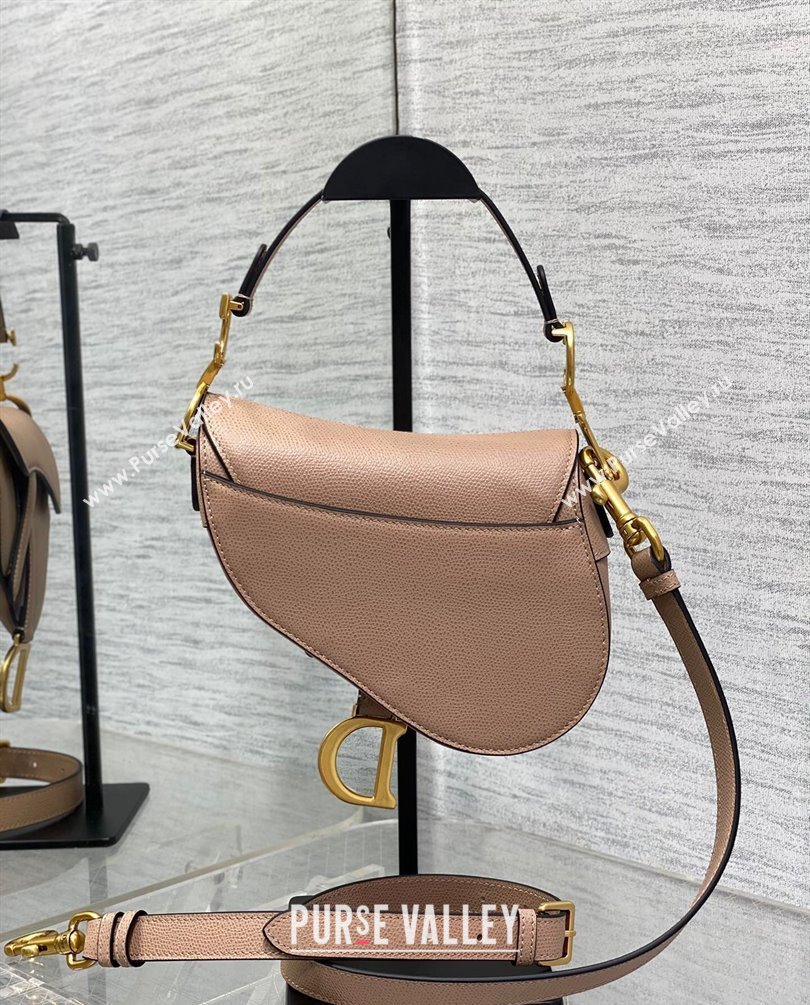 Dior Mini Saddle Bag with Strap in Grained Calfskin Nude Pink 2023 (bonika-23100731)