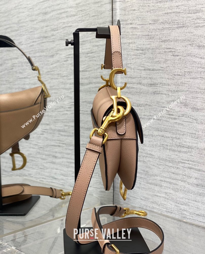 Dior Mini Saddle Bag with Strap in Grained Calfskin Nude Pink 2023 (bonika-23100731)
