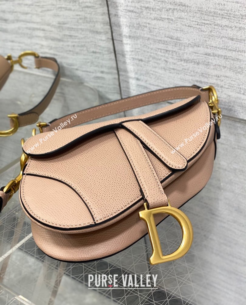 Dior Mini Saddle Bag with Strap in Grained Calfskin Nude Pink 2023 (bonika-23100731)