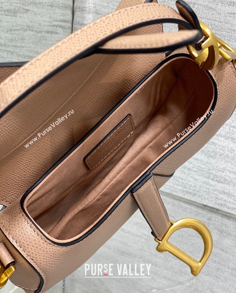 Dior Mini Saddle Bag with Strap in Grained Calfskin Nude Pink 2023 (bonika-23100731)