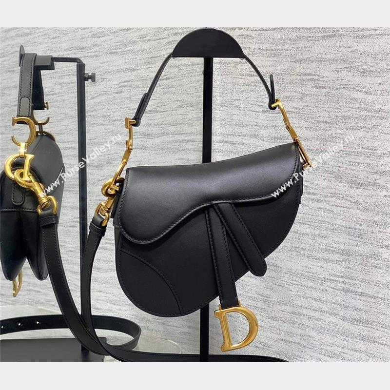 Dior Mini Saddle Bag with Strap in Black Smooth Calfskin 2023 (bonika-23100723)