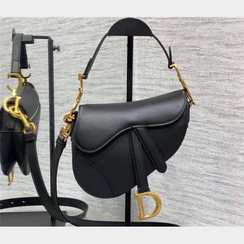Dior Mini Saddle Bag with Strap in Black Smooth Calfskin 2023 (bonika-23100723)