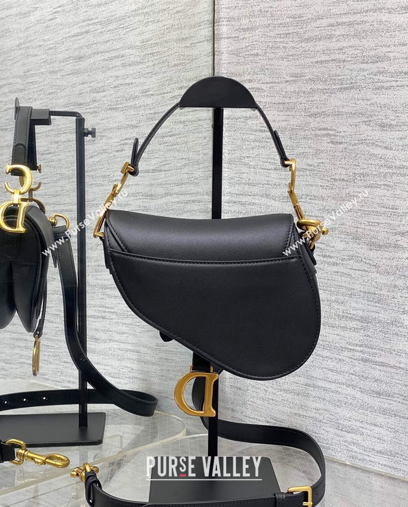 Dior Mini Saddle Bag with Strap in Black Smooth Calfskin 2023 (bonika-23100723)