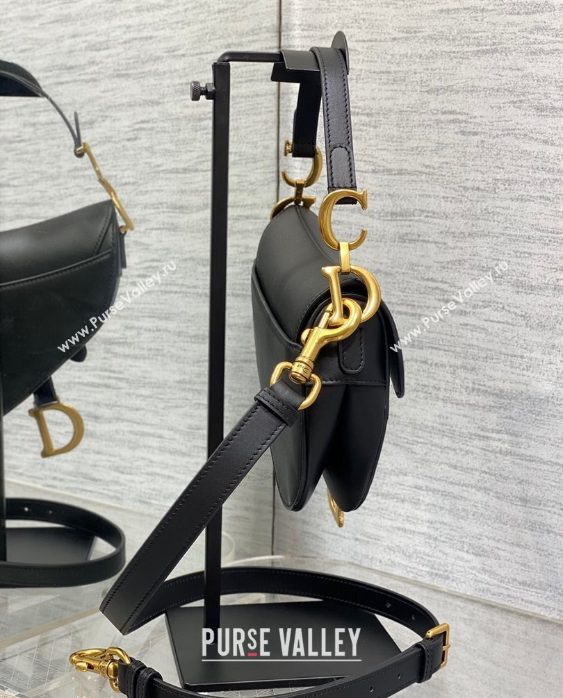 Dior Mini Saddle Bag with Strap in Black Smooth Calfskin 2023 (bonika-23100723)