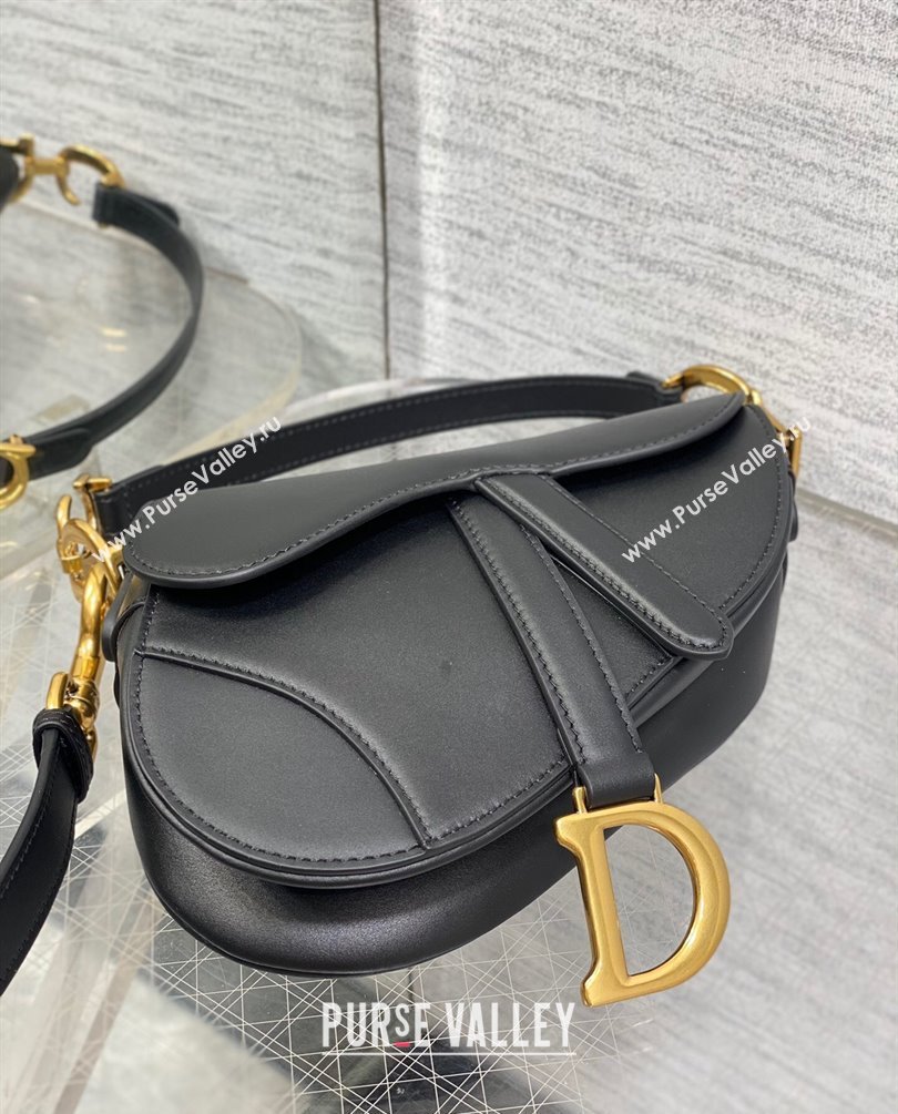 Dior Mini Saddle Bag with Strap in Black Smooth Calfskin 2023 (bonika-23100723)