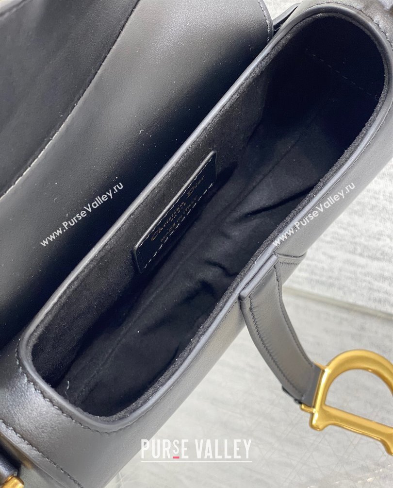 Dior Mini Saddle Bag with Strap in Black Smooth Calfskin 2023 (bonika-23100723)