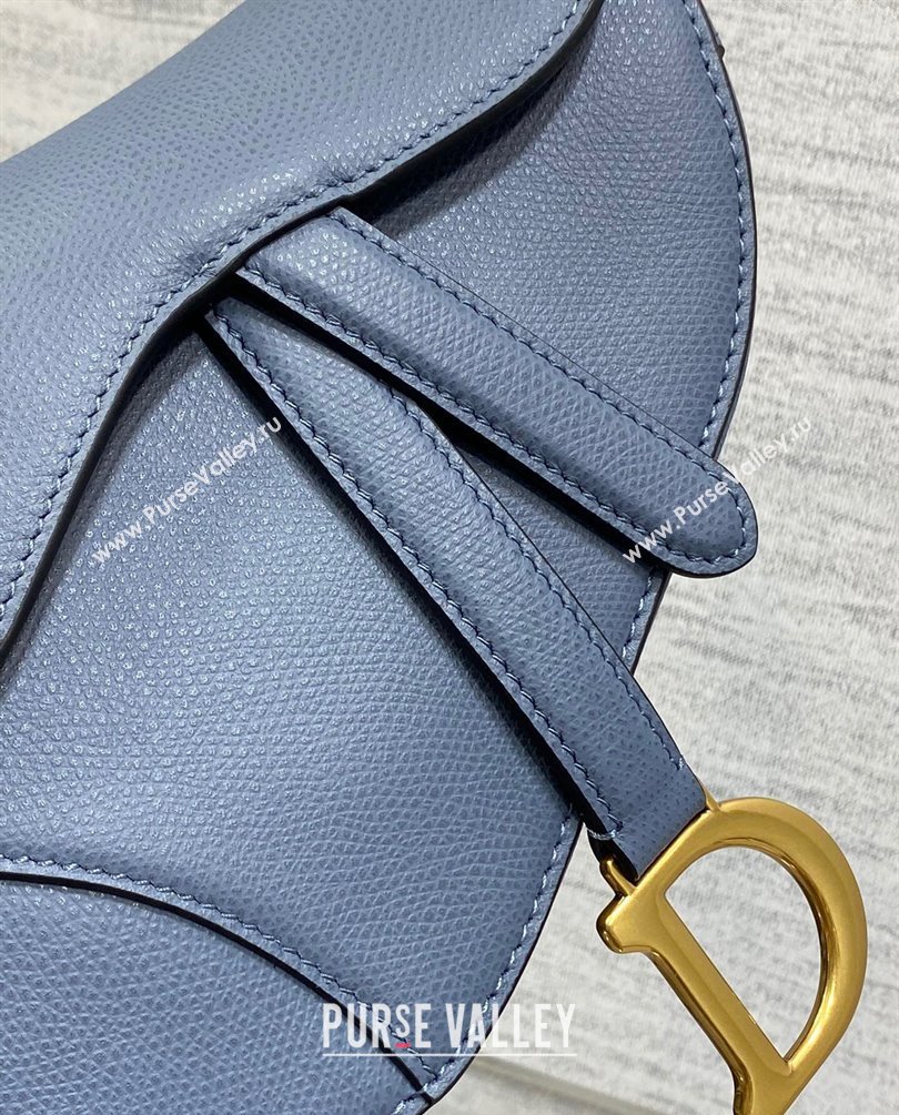 Dior Mini Saddle Bag with Strap in Grained Calfskin Denim Blue 2023 (bonika-23100734)