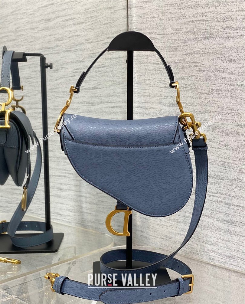 Dior Mini Saddle Bag with Strap in Grained Calfskin Denim Blue 2023 (bonika-23100734)