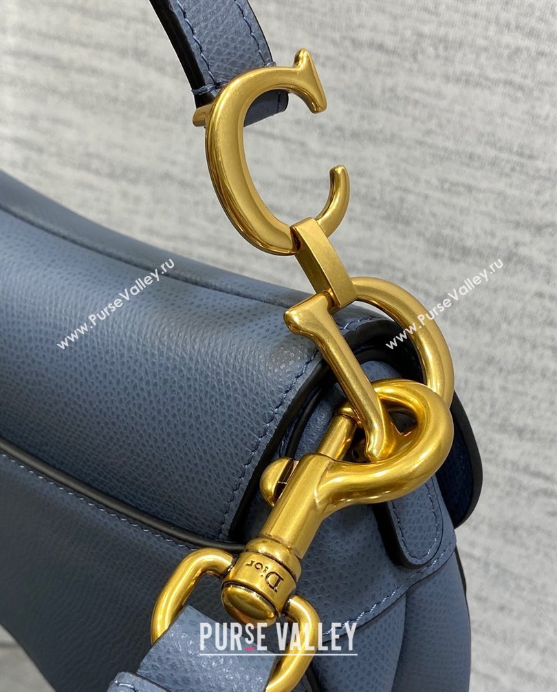 Dior Mini Saddle Bag with Strap in Grained Calfskin Denim Blue 2023 (bonika-23100734)