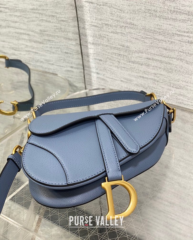 Dior Mini Saddle Bag with Strap in Grained Calfskin Denim Blue 2023 (bonika-23100734)