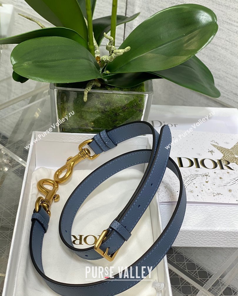 Dior Mini Saddle Bag with Strap in Grained Calfskin Denim Blue 2023 (bonika-23100734)