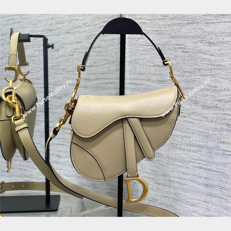 Dior Mini Saddle Bag with Strap in Grained Calfskin Beige 2023 (bonika-23100732)