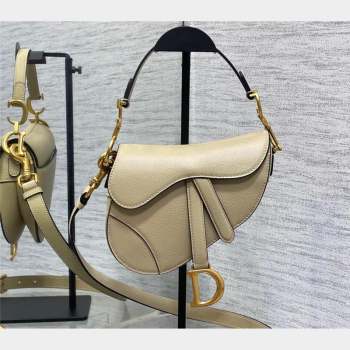 Dior Mini Saddle Bag with Strap in Grained Calfskin Beige 2023 (bonika-23100732)