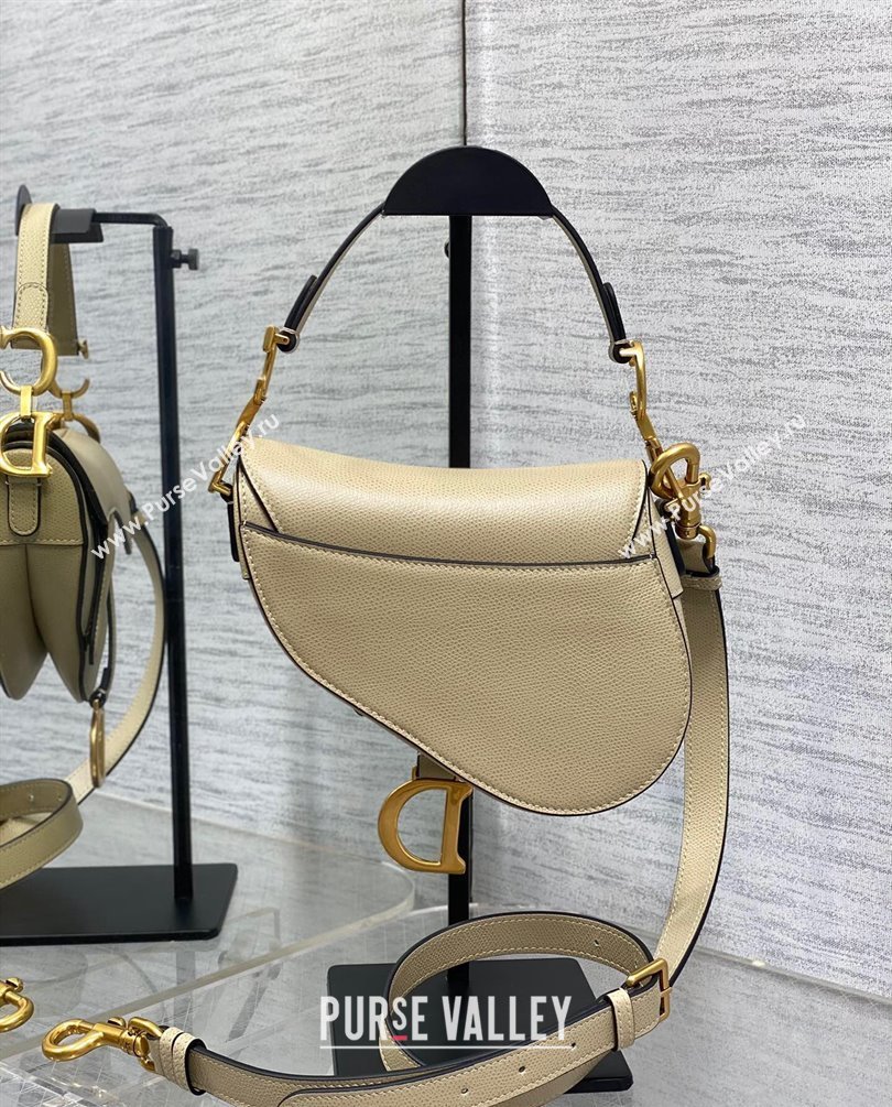 Dior Mini Saddle Bag with Strap in Grained Calfskin Beige 2023 (bonika-23100732)