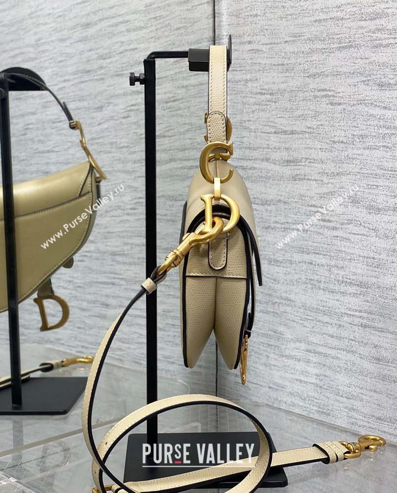 Dior Mini Saddle Bag with Strap in Grained Calfskin Beige 2023 (bonika-23100732)