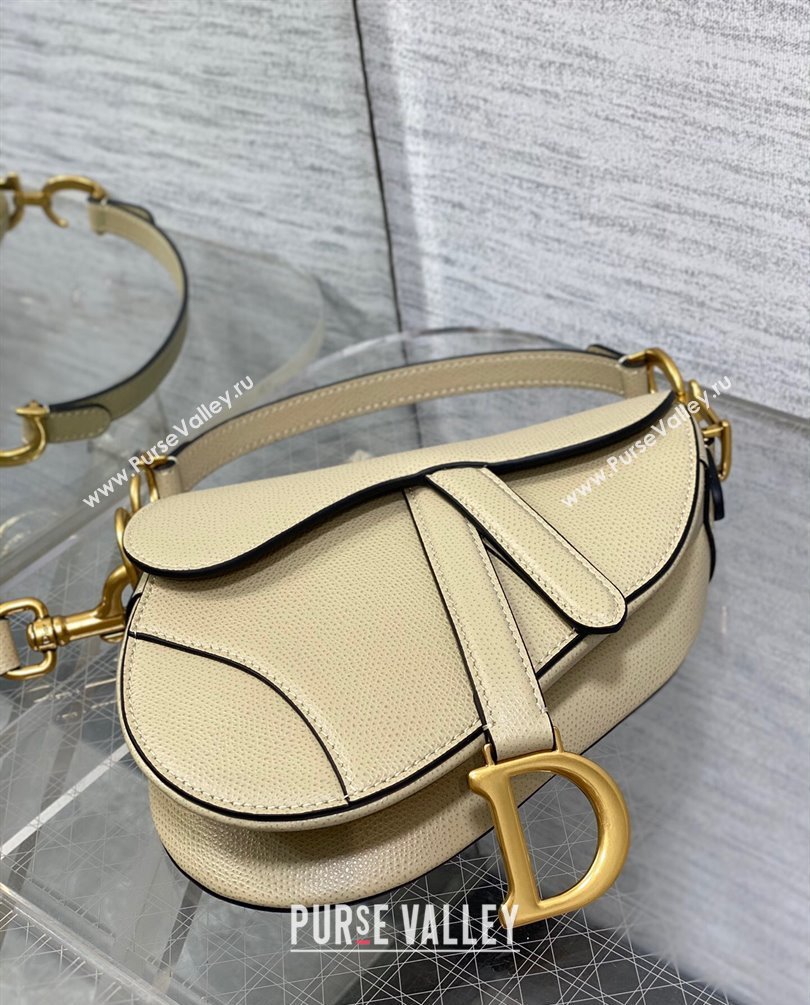 Dior Mini Saddle Bag with Strap in Grained Calfskin Beige 2023 (bonika-23100732)