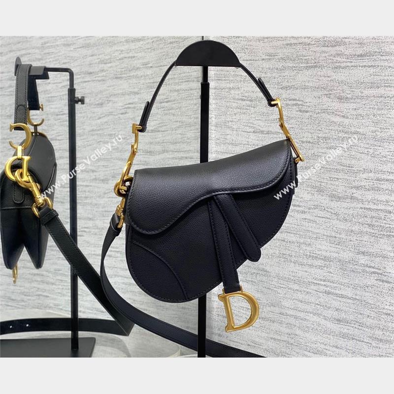 Dior Mini Saddle Bag with Strap in Grained Calfskin Black 2023 (bonika-23100724)