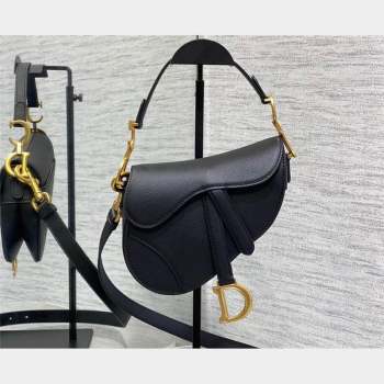 Dior Mini Saddle Bag with Strap in Grained Calfskin Black 2023 (bonika-23100724)