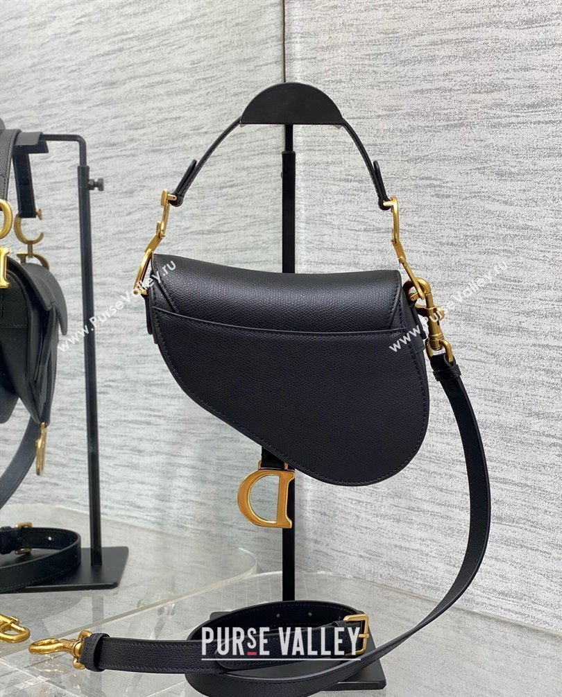 Dior Mini Saddle Bag with Strap in Grained Calfskin Black 2023 (bonika-23100724)