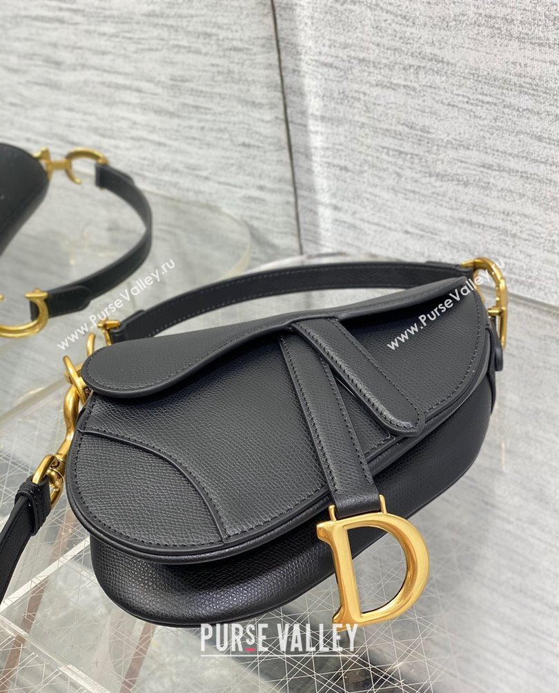 Dior Mini Saddle Bag with Strap in Grained Calfskin Black 2023 (bonika-23100724)