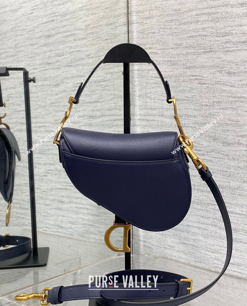 Dior Mini Saddle Bag with Strap in Grained Calfskin Navy Blue 2023 (bonika-23100726)