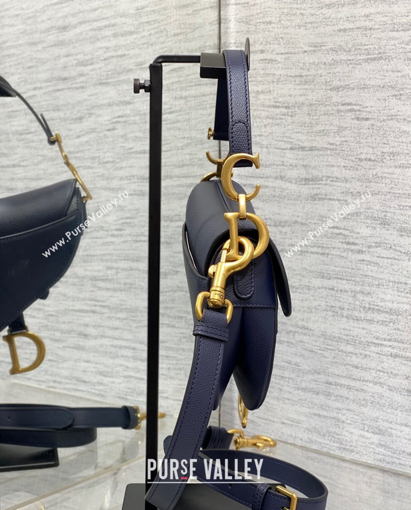 Dior Mini Saddle Bag with Strap in Grained Calfskin Navy Blue 2023 (bonika-23100726)
