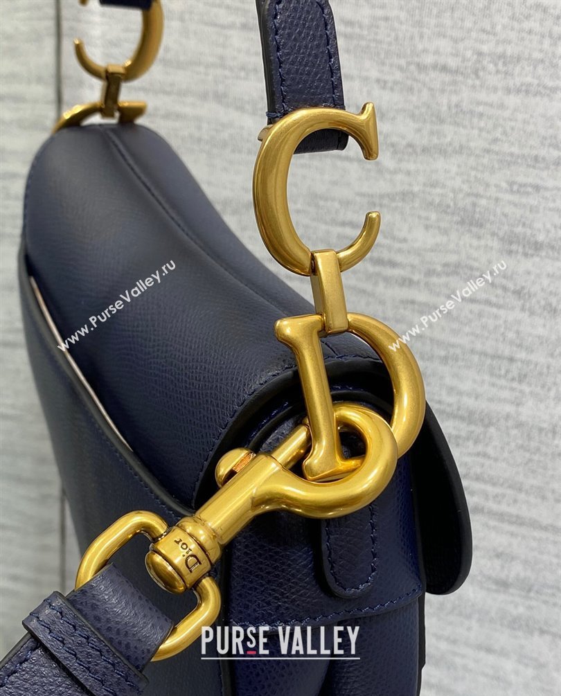 Dior Mini Saddle Bag with Strap in Grained Calfskin Navy Blue 2023 (bonika-23100726)
