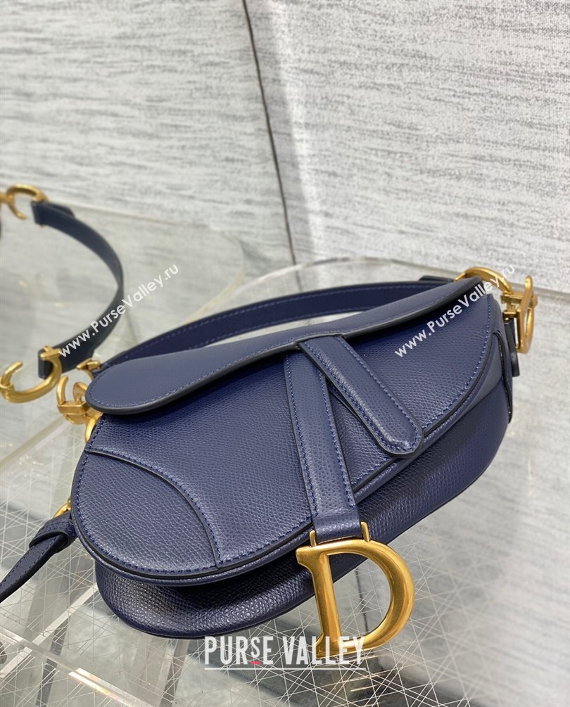 Dior Mini Saddle Bag with Strap in Grained Calfskin Navy Blue 2023 (bonika-23100726)