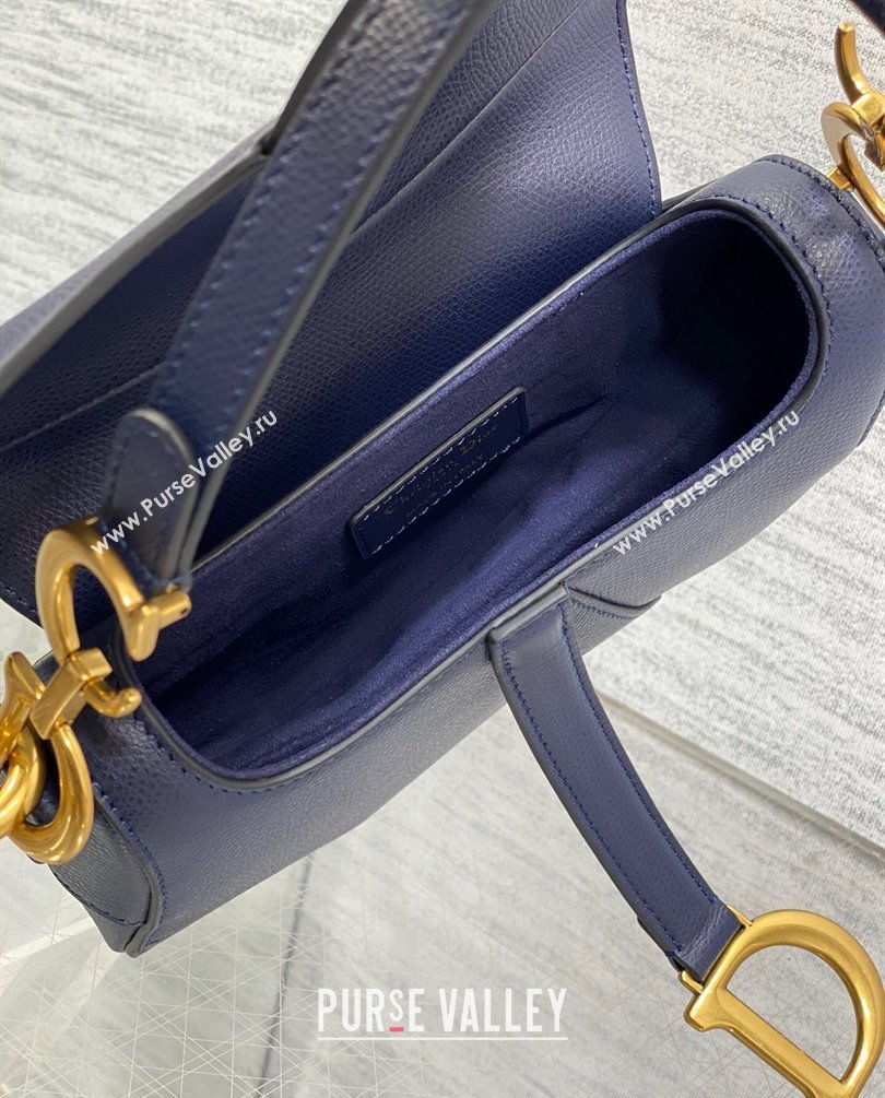 Dior Mini Saddle Bag with Strap in Grained Calfskin Navy Blue 2023 (bonika-23100726)