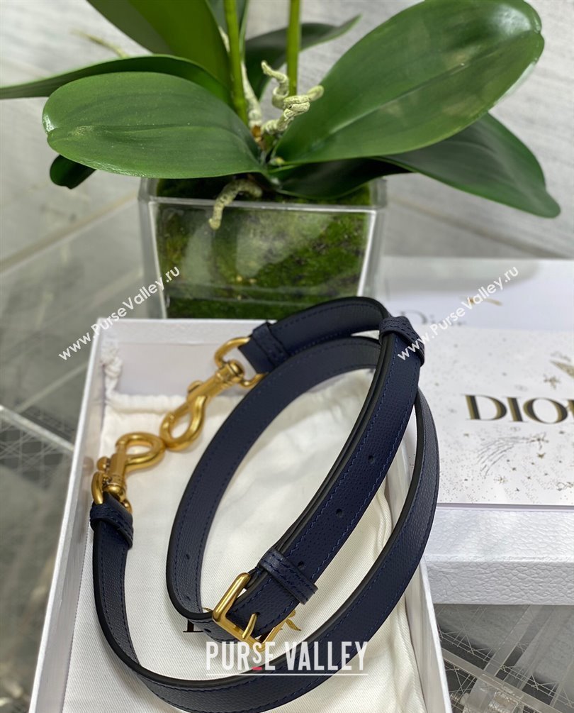 Dior Mini Saddle Bag with Strap in Grained Calfskin Navy Blue 2023 (bonika-23100726)