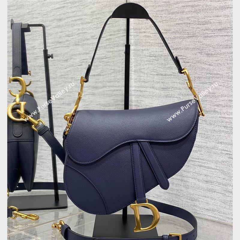 Dior Saddle Bag with Strap in Grained Calfskin Navy Blue 2023 (bonika-23100706)