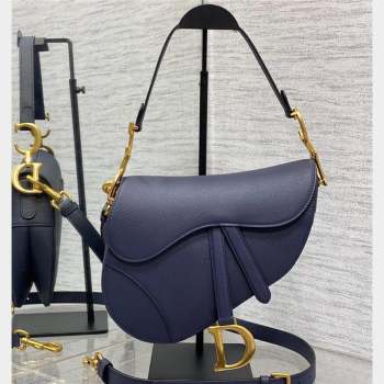 Dior Saddle Bag with Strap in Grained Calfskin Navy Blue 2023 (bonika-23100706)